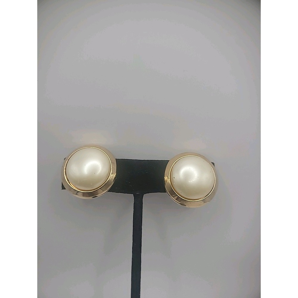 Vintage Marvella Earrings Clip On Gold Tone White Stone Jewelry Costume